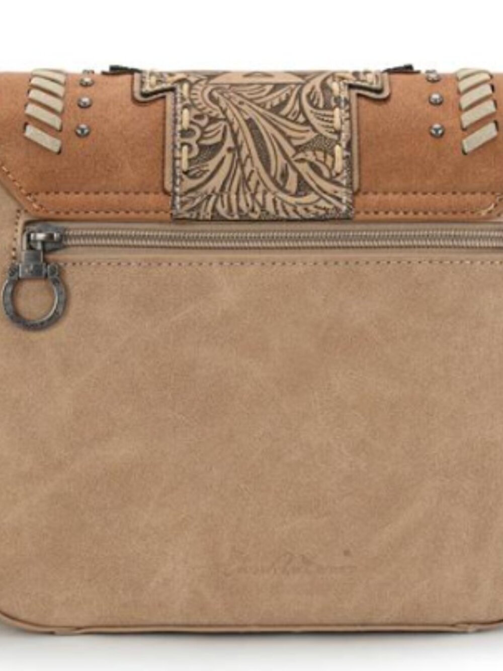 Montana West Aztec Tooled Fringe Bag-Tan NWT - Picture 2 of 3